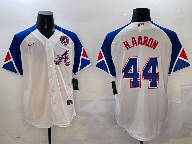 Men Atlanta Braves #44 H.Aaron White City Edition 2025 Nike MLB Jersey style 3